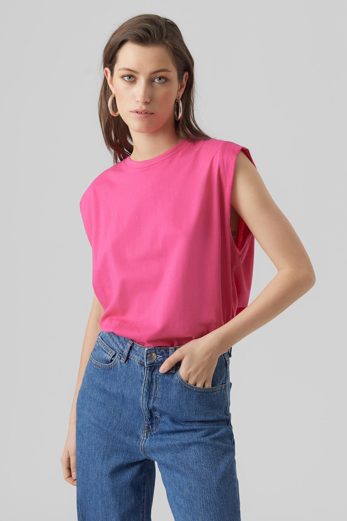 Camiseta hombreras rosa clearance