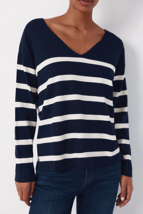 Cortefiel V-neck jumper Printed blue