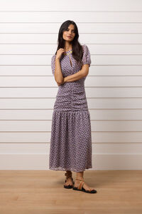 Silbon Vestido longo estampado franzido