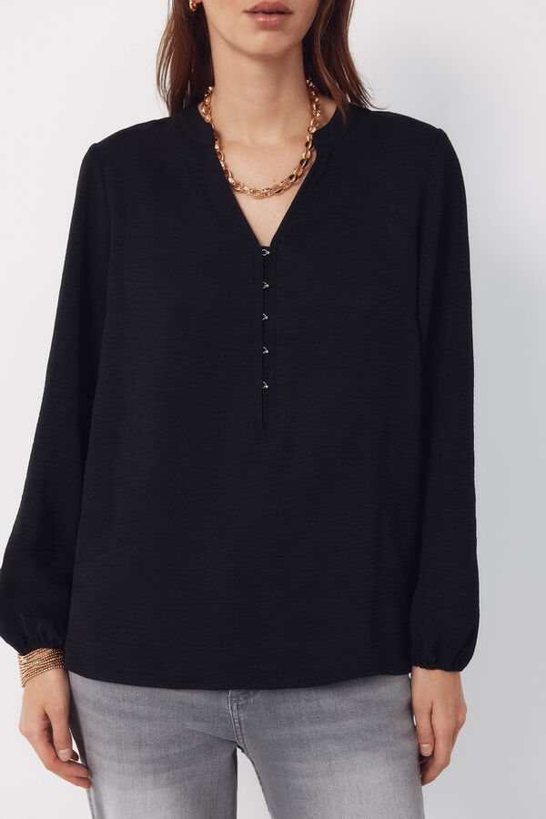 Cortefiel Mandarin blouse with buttons Black