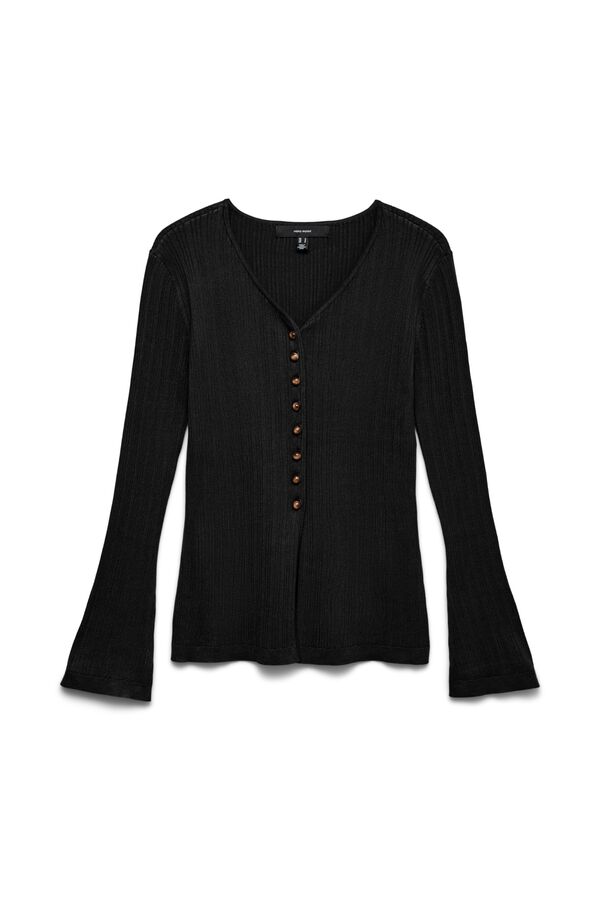Vero Moda Cardig&atilde; canelado gola em bico Preto