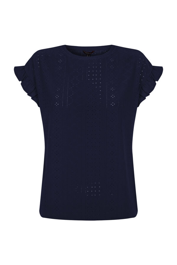 Cortefiel Jersey-knit T-shirt with openwork detail Navy