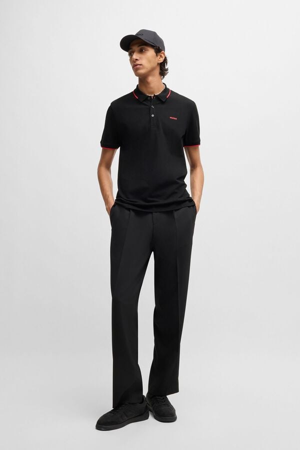 HUGO Polo slim fit de algodón elástico con logo estampado Negro