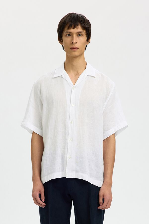 Selected Camisa de manga curta em linho Branco