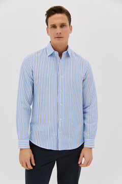 Cortefiel Striped linen shirt Blue
