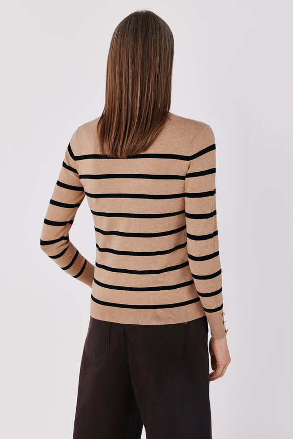 Cortefiel Striped fine knit jumper Nude