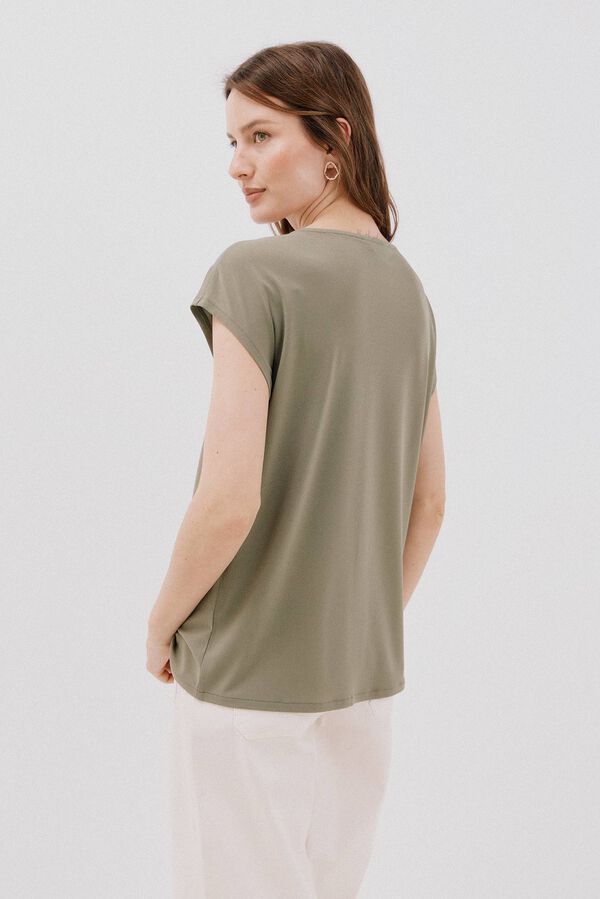 Cortefiel V -shirt with lace detail Kaki