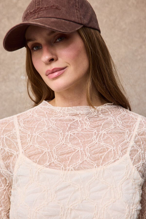 Slowlove Top de renda Ecru