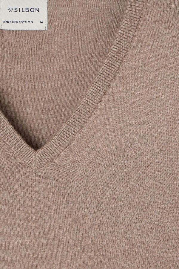 Silbon Camisola retrô com gola em V Castanho