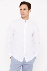 Cortefiel Camisa lino algodón cuello mao Blanco