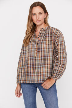 Cortefiel Checked blouse Printed brown