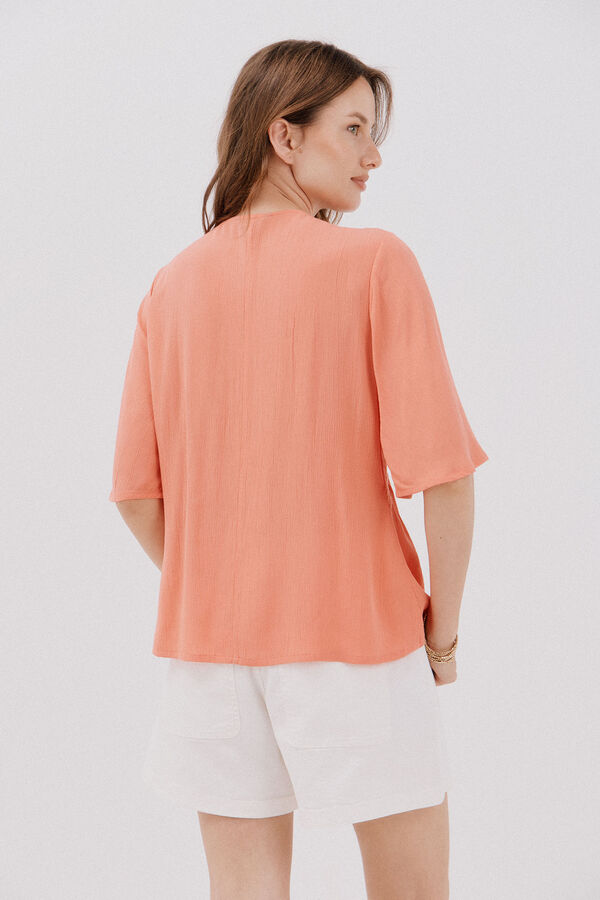 Cortefiel lace blouse with ruffles Coral