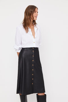 Cortefiel Faux leather midi skirt Black