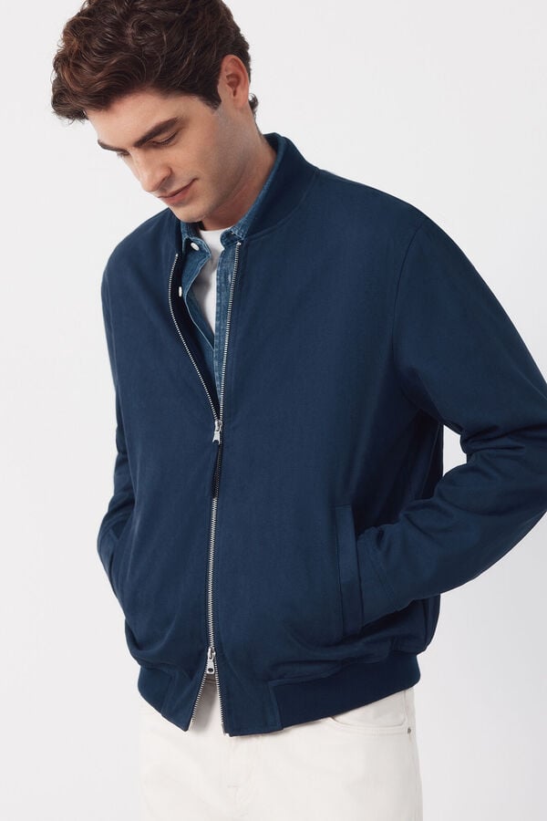 Cortefiel Blus&atilde;o bomber efeito camur&ccedil;a Azul