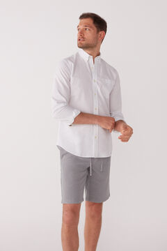 Cortefiel Cotton and linen Bermuda shorts with drawstring waist Grey