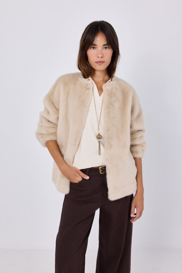 Cortefiel Double-faced effect coat Ivory