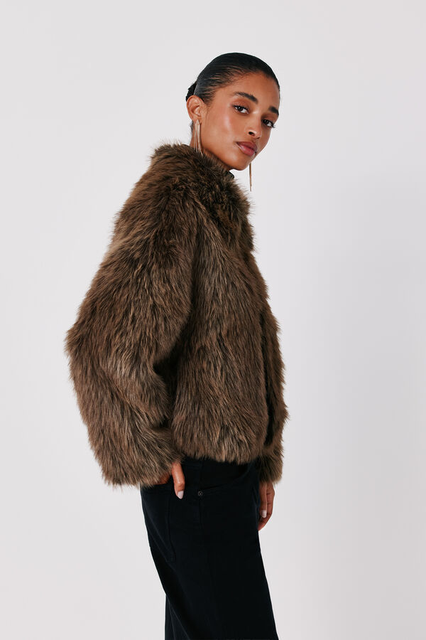 Cortefiel Faux fur jacket Beige