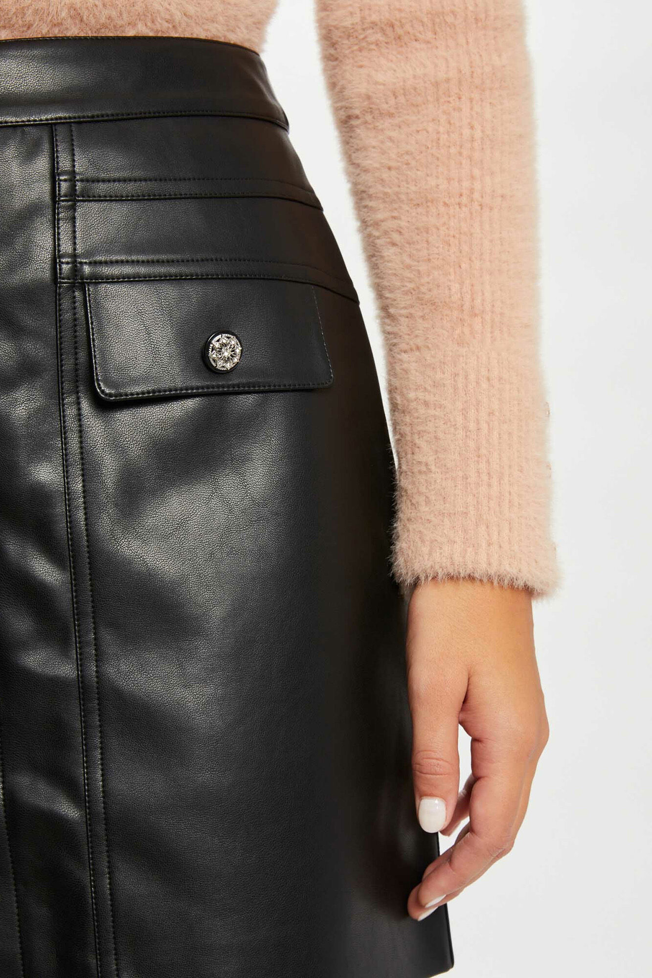 Leather button sales up skirt