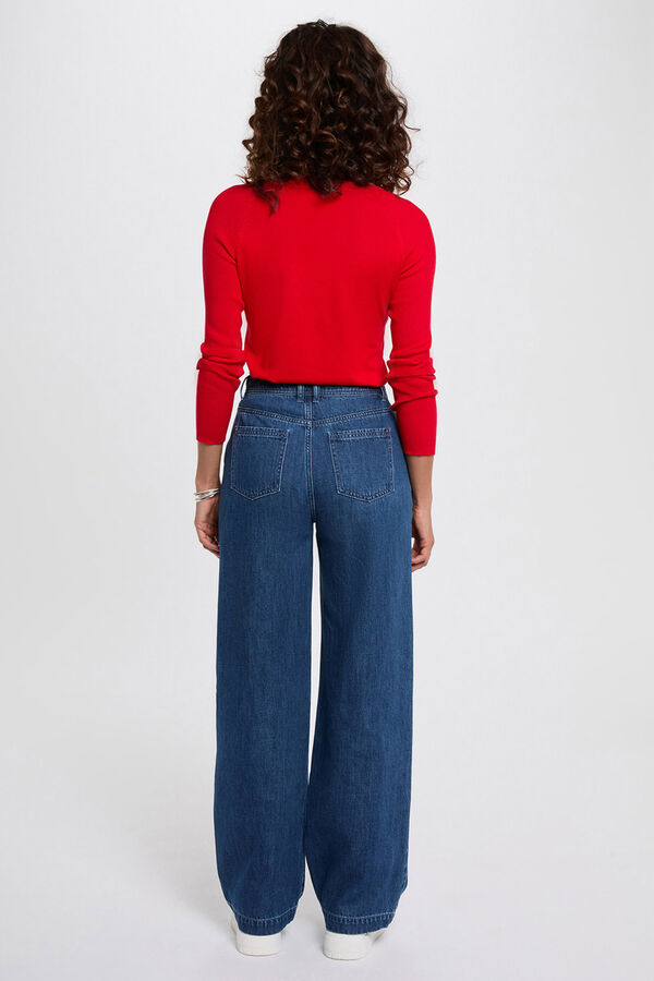Morgan Camisola justo com gola em V Vermelho