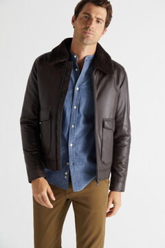Cortefiel Leather jacket Dark brown