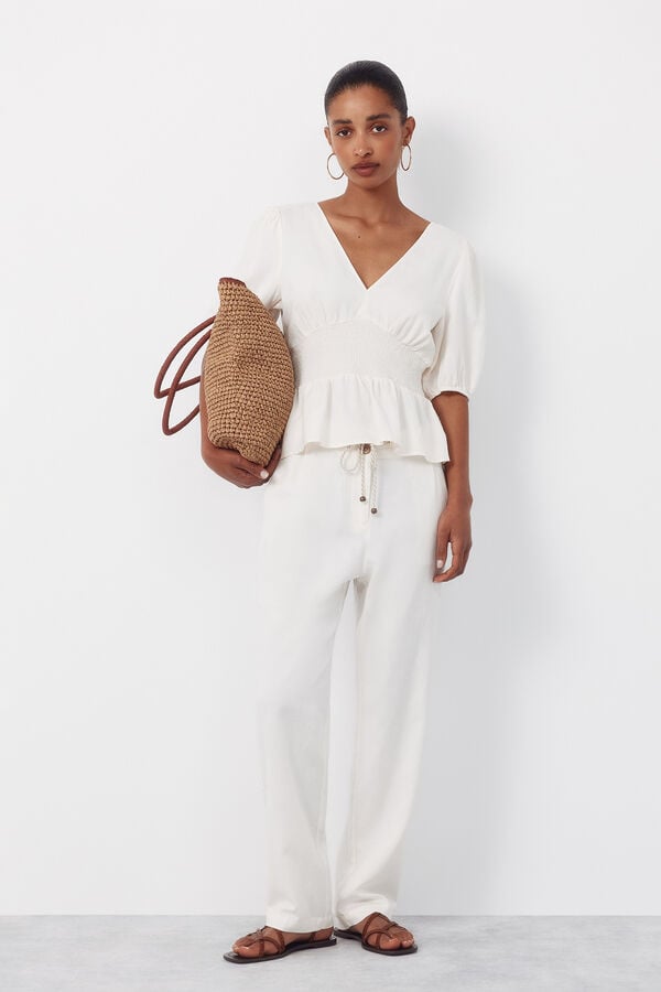 Cortefiel White V-neck blouse Ivory