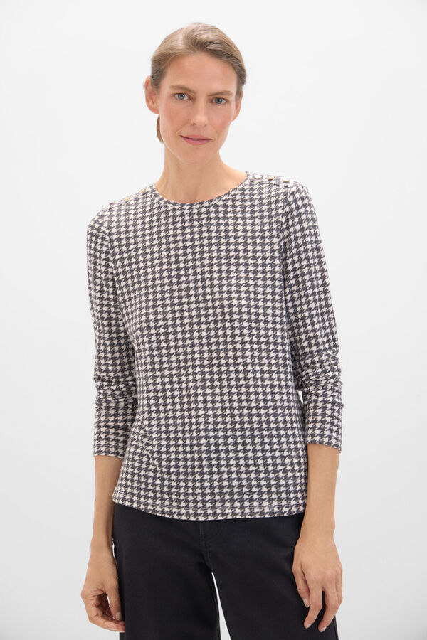 Cortefiel Long-sleeved T-shirt with buttons Printed white