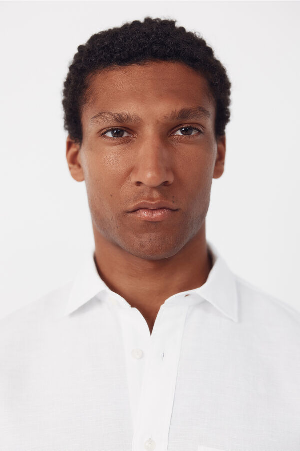 Cortefiel Plain cotton linen short sleeve shirt White