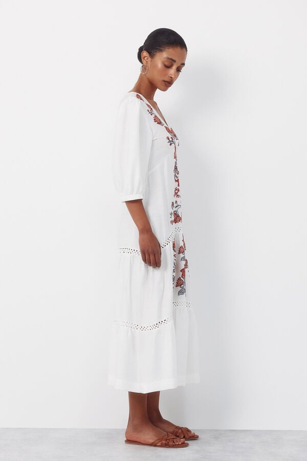 Cortefiel Long printed dress Printed white