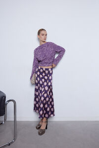Cortefiel Satin-finish midi skirt Printed purple