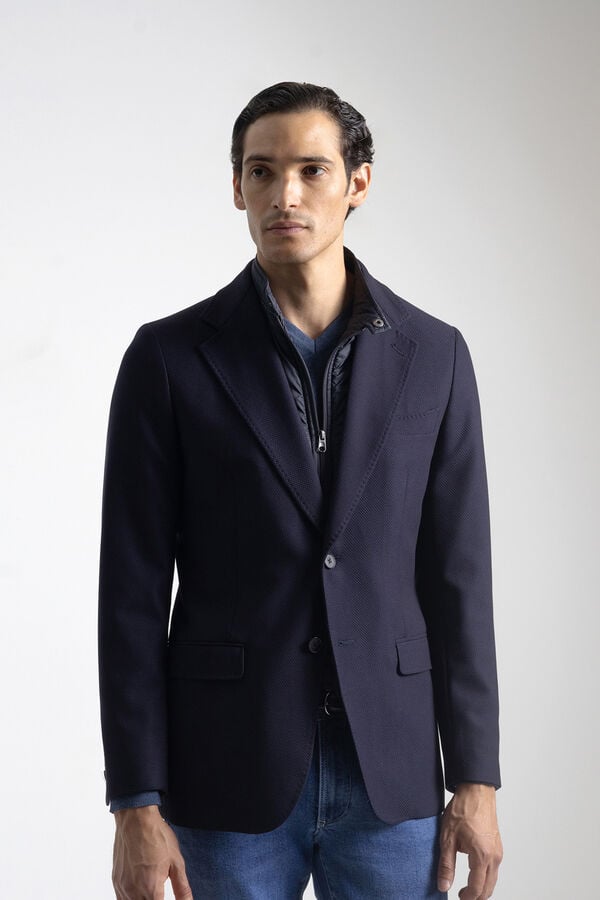 PuroEGO <br>Blazer slim com gola removível Azul