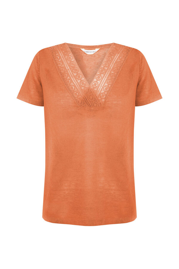 Cortefiel Camiseta efecto lino Coral