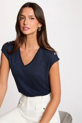 Morgan T-shirt gola em bico com bot&otilde;es Azul