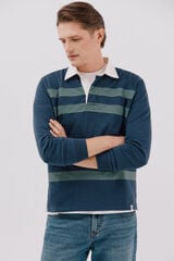 Cortefiel Striped rugby polo shirt Navy