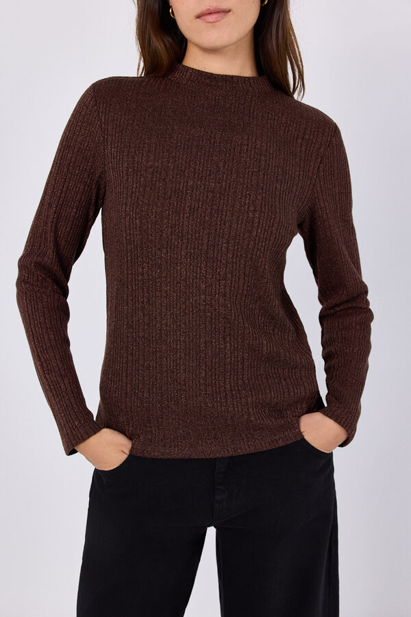 Cortefiel Lurex knit top Brown