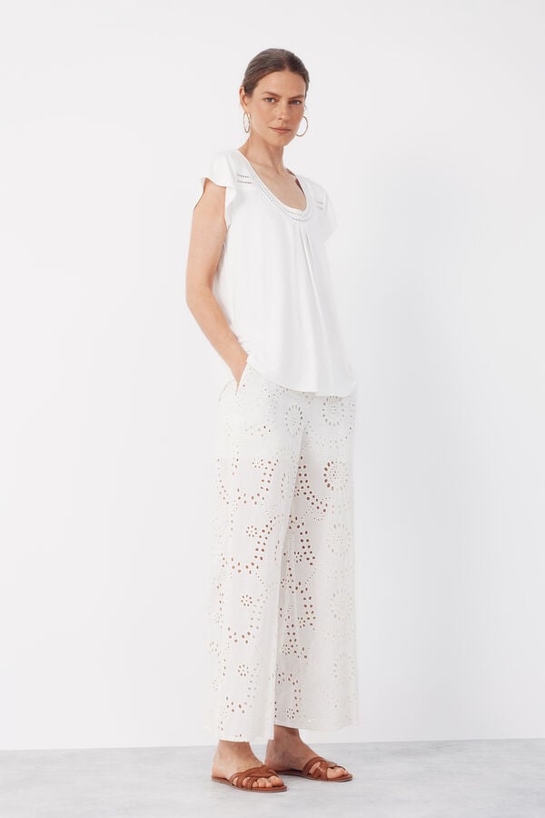 Cortefiel Embroidered women's trousers Multicolour