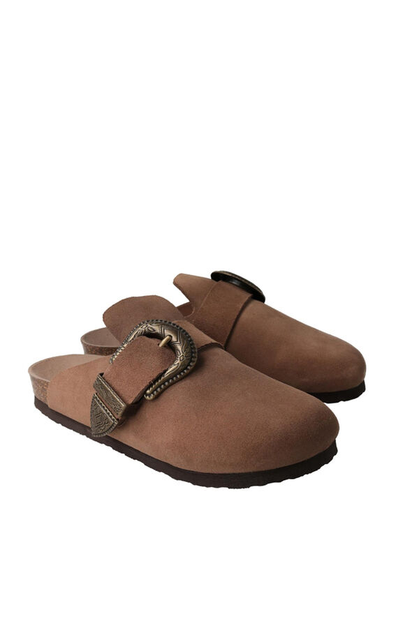 Genuins Tamanco de pele estilo cowboy com fivela Castanho