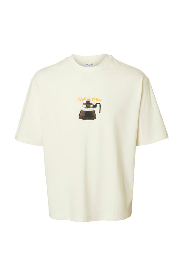 Selected Camiseta de manga curta com estampa 100% algodão orgânico Branco