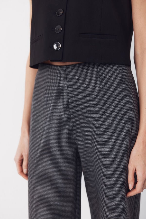 Cortefiel Wide jersey-knit trousers Printed grey