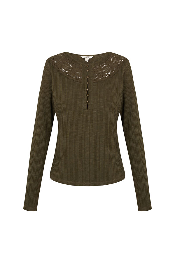 Slowlove Top escote blonda Kaki