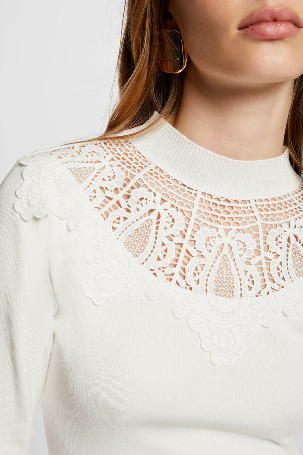 Morgan renda de gola alta alta em renda Branco