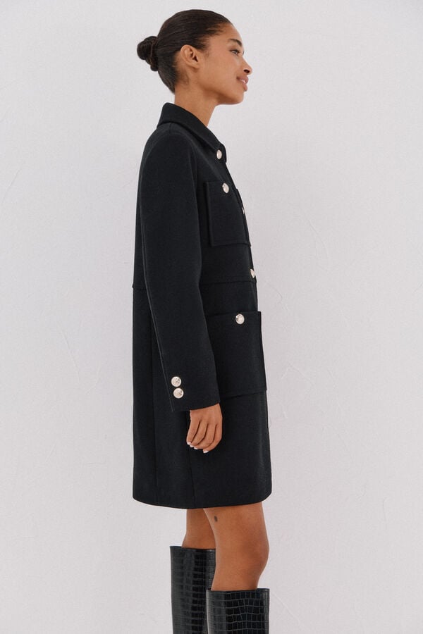 Cortefiel Coat with golden buttons Black