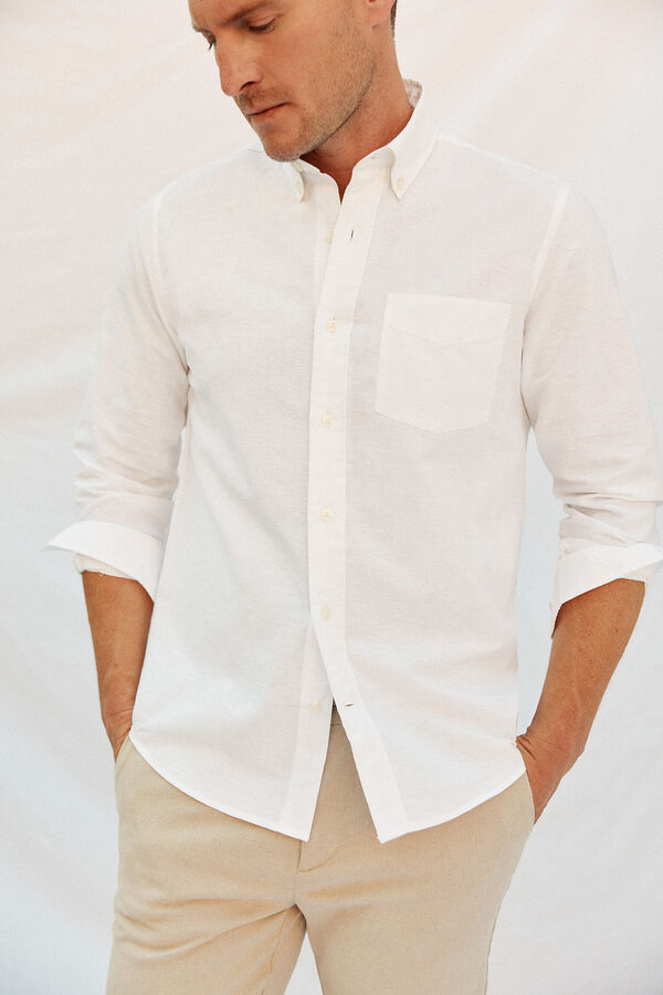 Cortefiel Plain linen/cotton shirt White