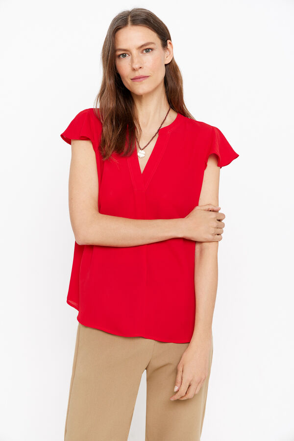 Cortefiel Ruffle sleeve blouse Red