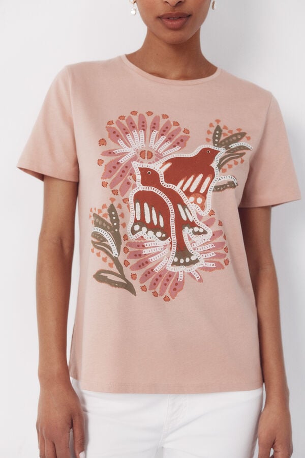 Cortefiel Printed t-shirt Pink