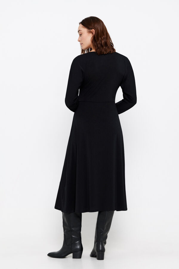 Cortefiel Pleated jersey-knit dress Black