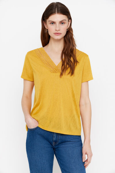 Cortefiel Linen look T-shirt Yellow