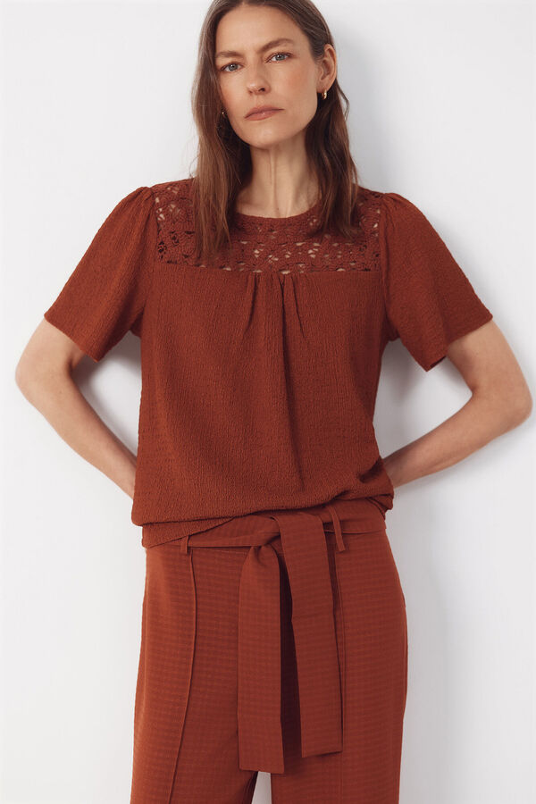 Cortefiel Combined guipure top Brown