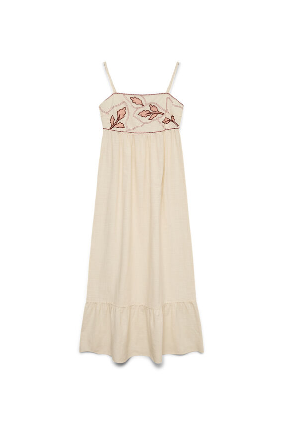 Vestido tobillero algodón con bordados