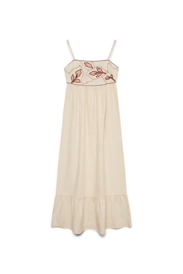 Vero Moda Vestido comprido em algod&atilde;o com bordados Tostado