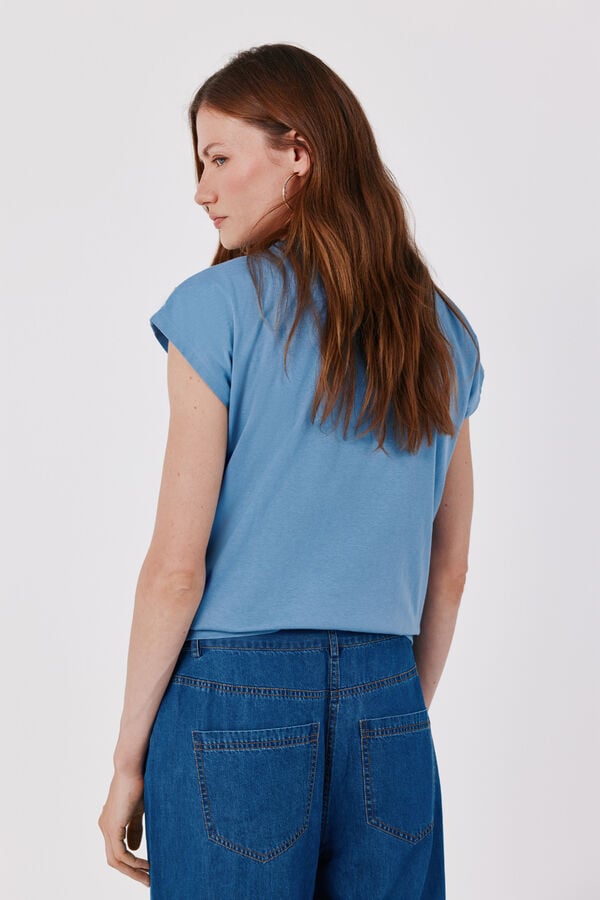 Cortefiel Basic t-shirt with gold buttons Blue